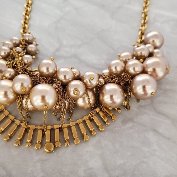 ✨ J.Crew RARE HTF Pearl Rhinestone Crystal Cluster Runway Statement Neckalce ✨ - Picture 14 of 16